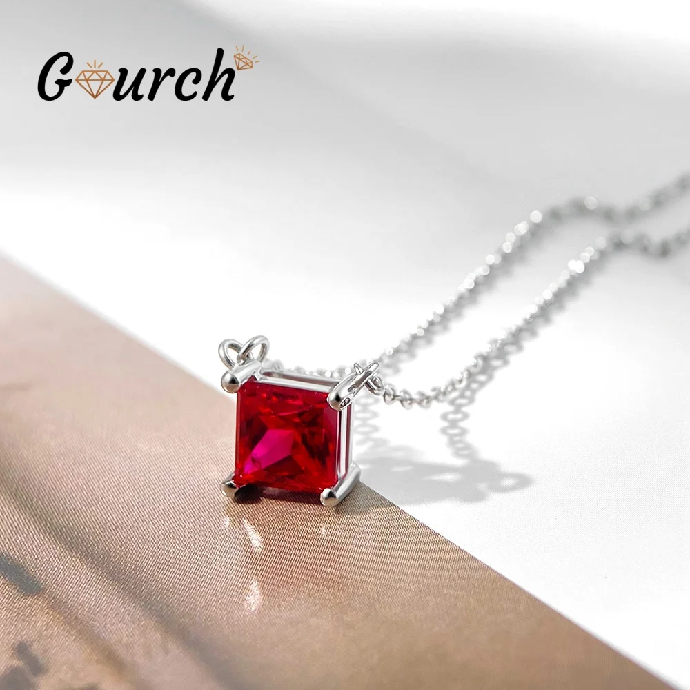 

Гурч 1 карат 5,5 мм квадратный лабораторный изумруд/рубистый кулон ожерелье из стерлингового серебра 925 пробы ожерелье для женщин ювелирные украшения на день рождения