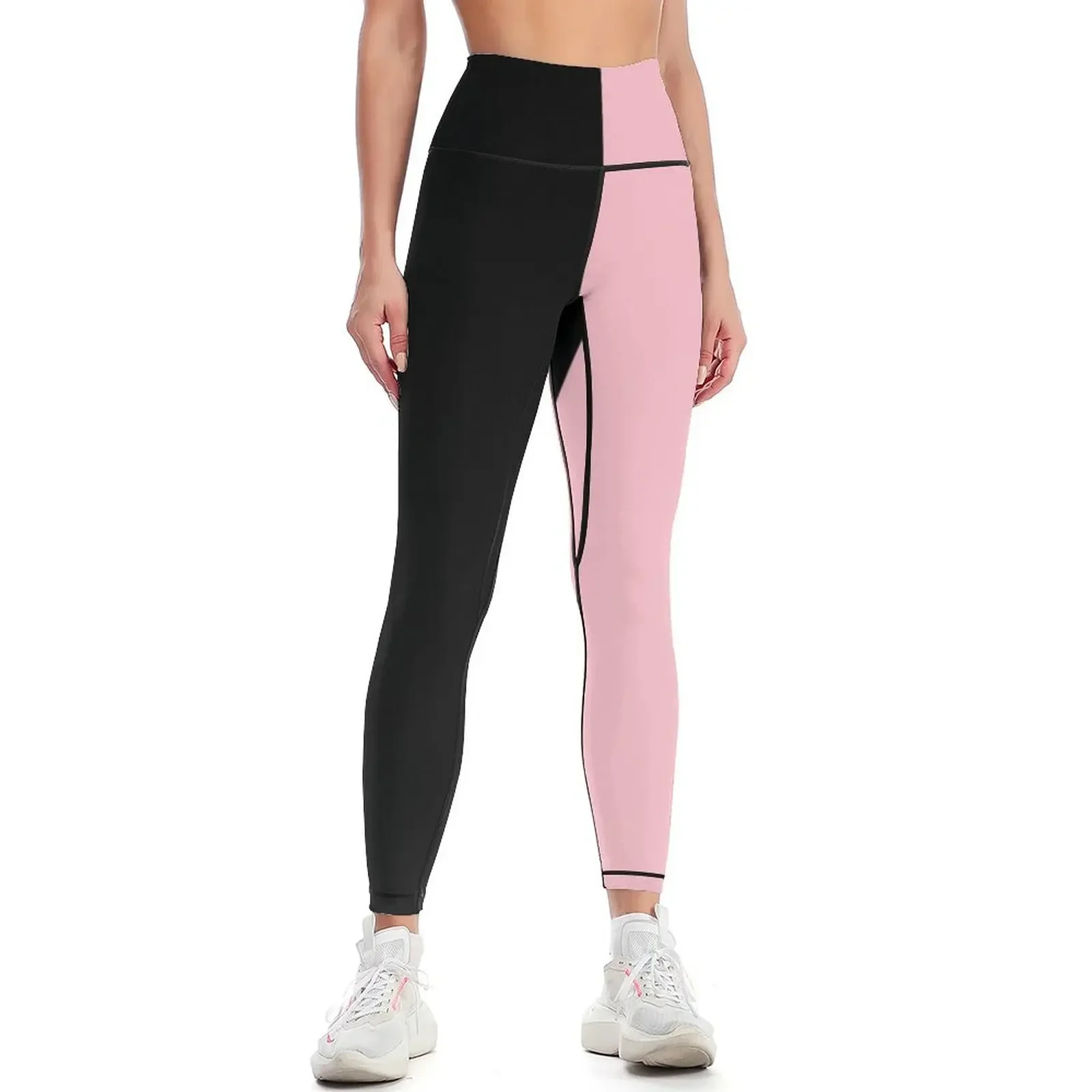 Leggings medio negro medio rosa, pantalones de entrenamiento, pantalones legging para mujer, ropa deportiva para gimnasio, leggins para mujer, mallas push up para mujer