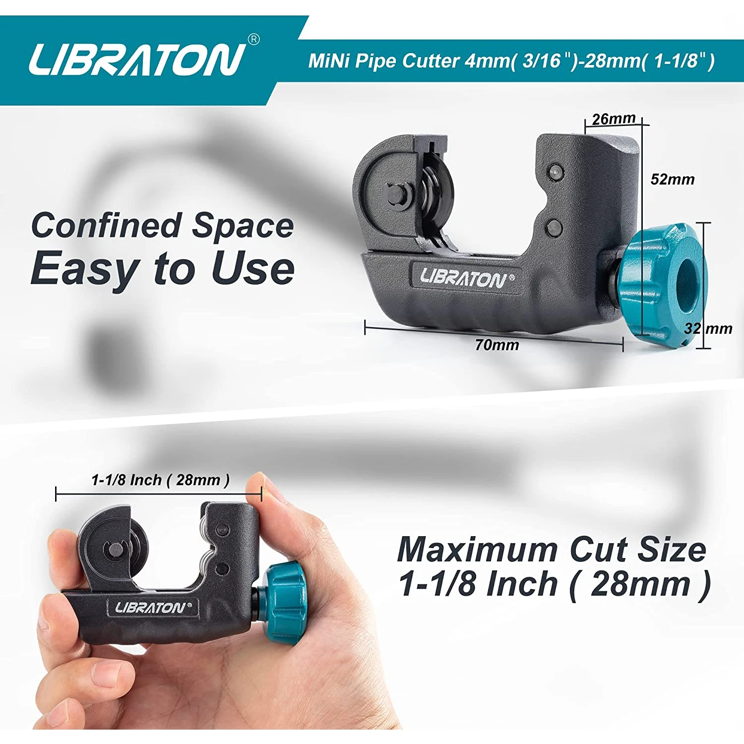 LIBRATON Mini Tubing Cutter 4mm to 28mm with Deburring Tool, Mini Pipe Cutter 2Pcs Kit, Copper Tube Cutter for Aluminum Pipe