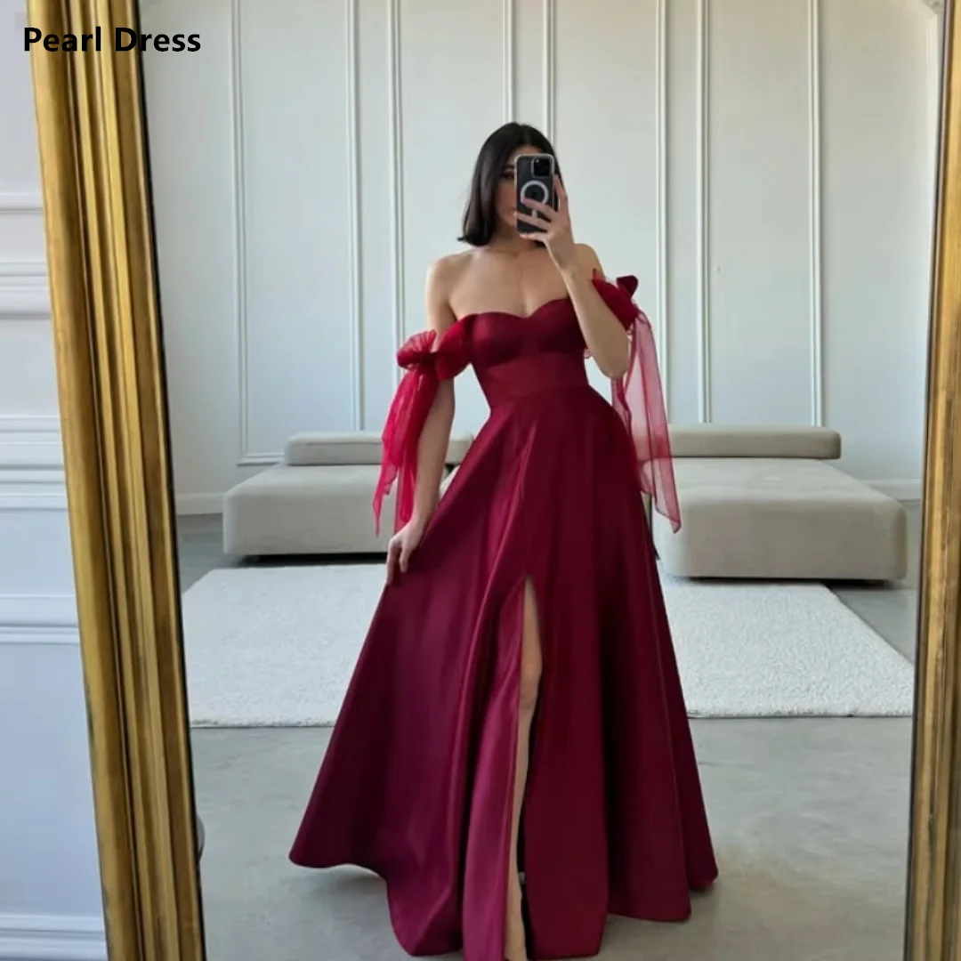 

Pearl Custom Made Party Dress for Wedding Guest Dress Women Satin Cloth Ball Gown Off-shoulder Elegant Gowns Line A Prom Dresses