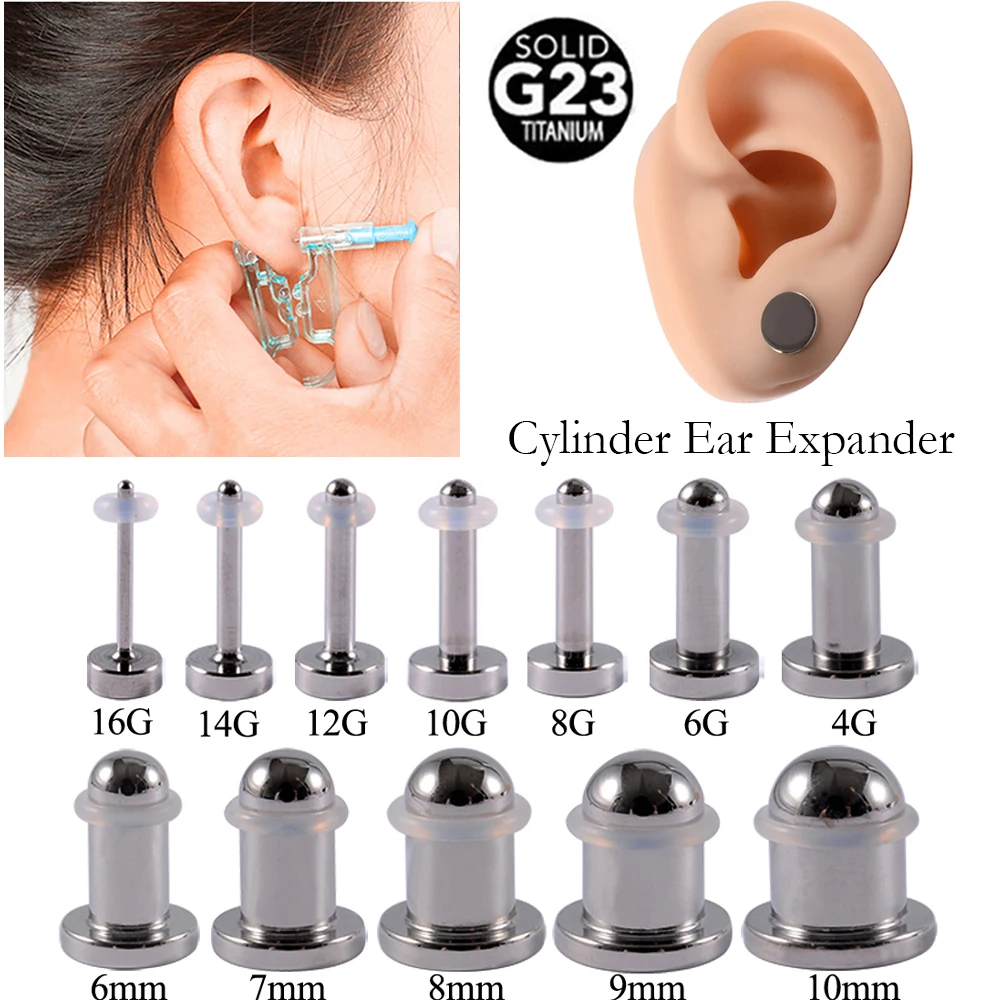 PAIR 1.2mm-10mm Titanium Surface Hand Polished Cylinder Ear Expander Stretcher Ear Gauges Plugs Body Piercing Jewelry