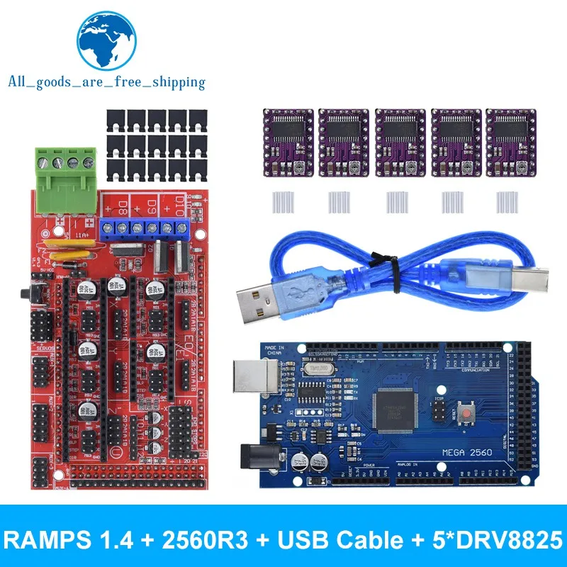 TZT 3D-Drucker Mega 2560 R3 + RAMPS 1.4 Bedienfeld + 5 Stück A4988 oder DRV8825 Schrittmotorantrieb für Arduino 3D-Drucker-Kit