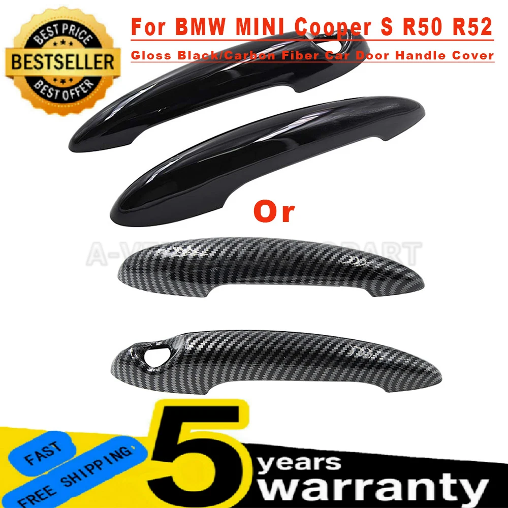 New For BMW MINI R50 R52 R53 R55 R56 R57 R58 R59 1Pair Door Handle Black or Carbon Fiber Cover Easy Installation Car Accessories