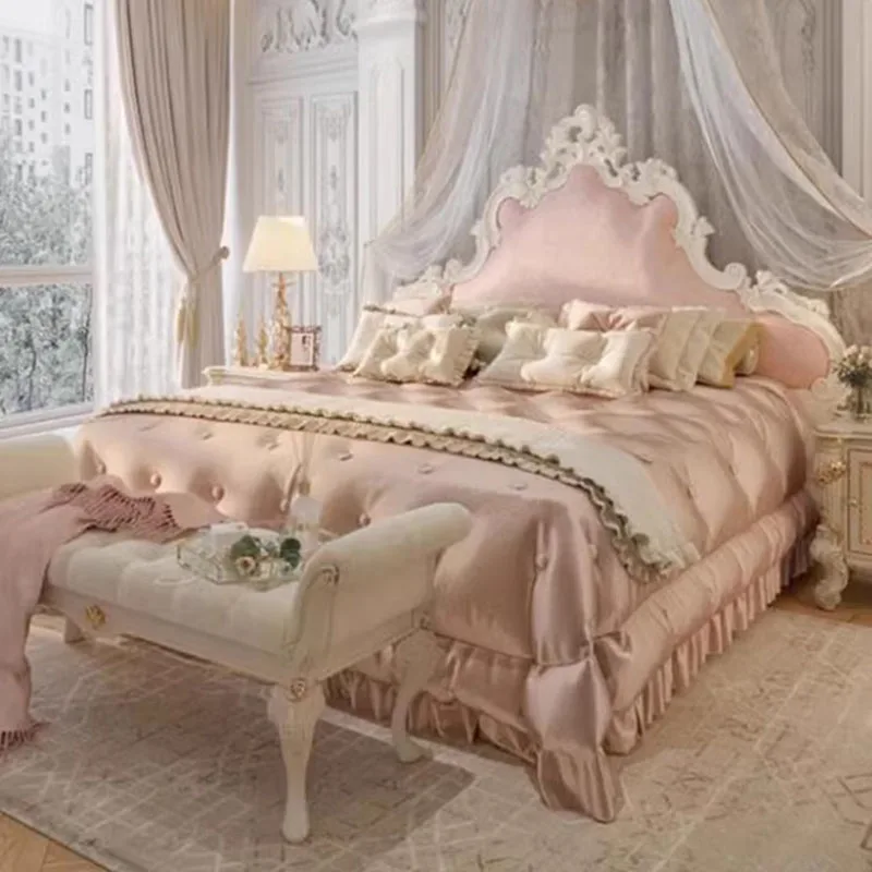 Princess Queen Bed Double Luxury Space Saving Modern Wooden Design Bed Sleeping Beauty Letto Matrimoniale Lounge Suite Furniture
