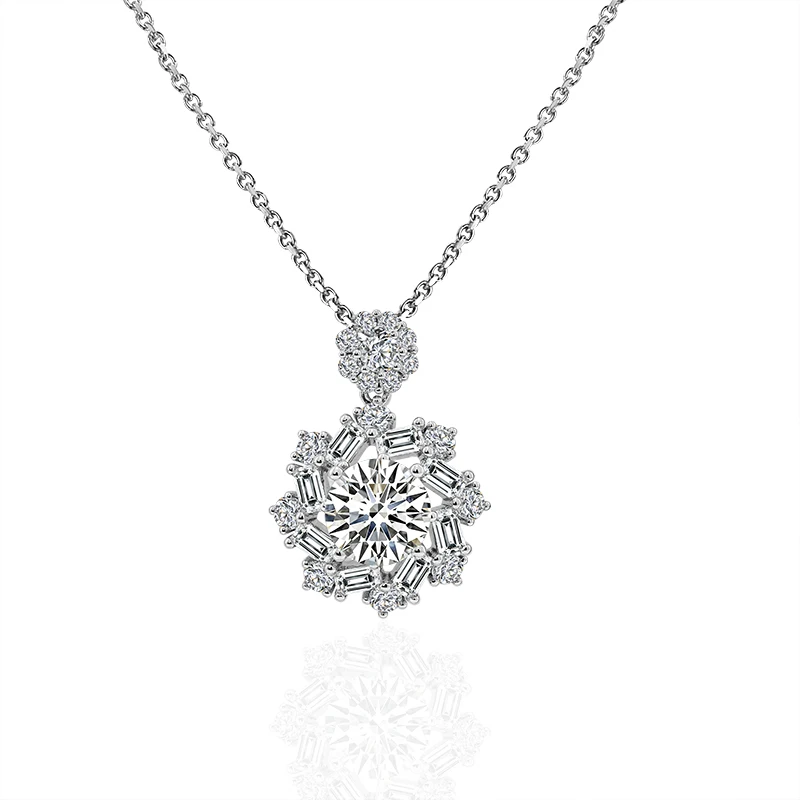 Provence 3.78ct T.W. Moissanite Diamond with GRA Certified Solid 14K White Gold Snowflake Pendant Luxury Jewelry With Chain