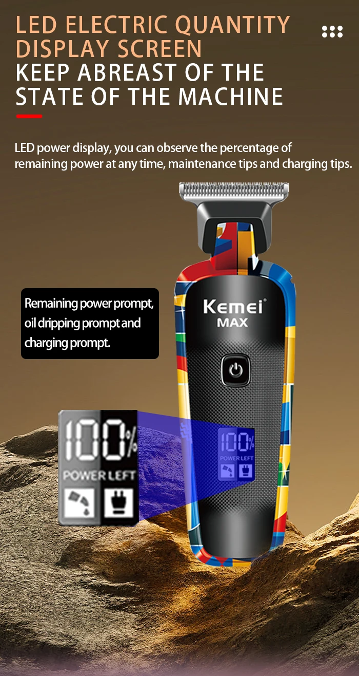 Kemei KM-Max5090 Elektrischer Haarschneider, professioneller USB-Rasierer mit LED-LCD-Digitalanzeige, modisches Graffiti-Design – Detail 5