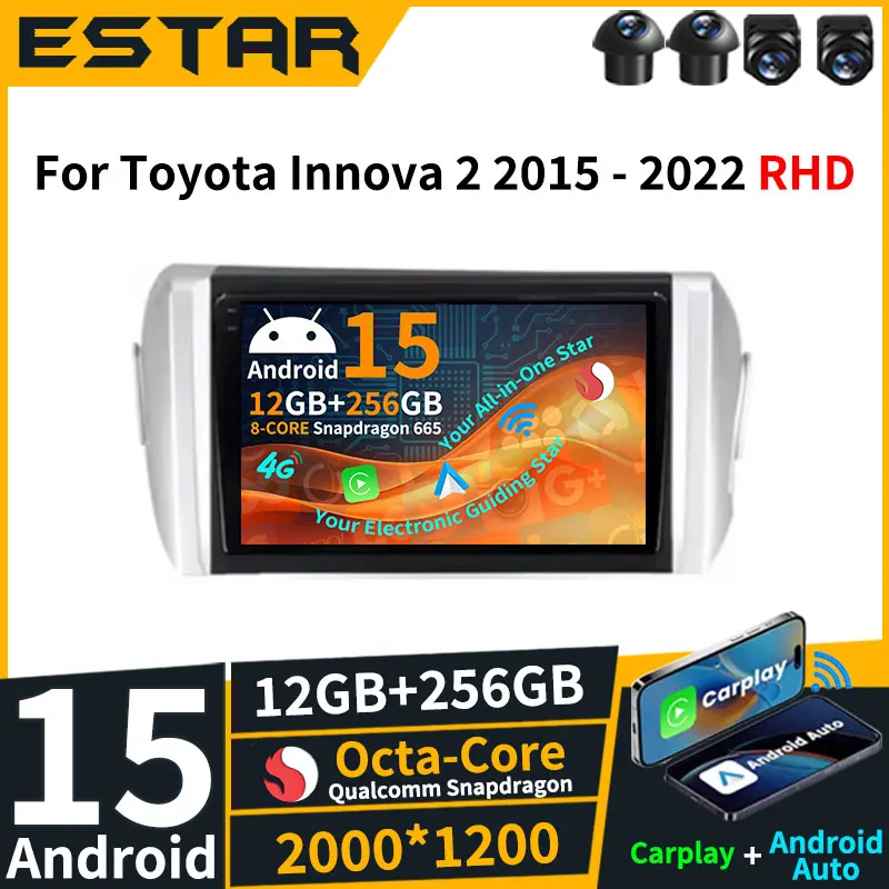 For Toyota Innova 2 2015 - 2022 Android 15 Carplay&Auto WIFI+4G Car Radio Multimedia Player Stereo Navigation GPS NO DVD 2DIN BT