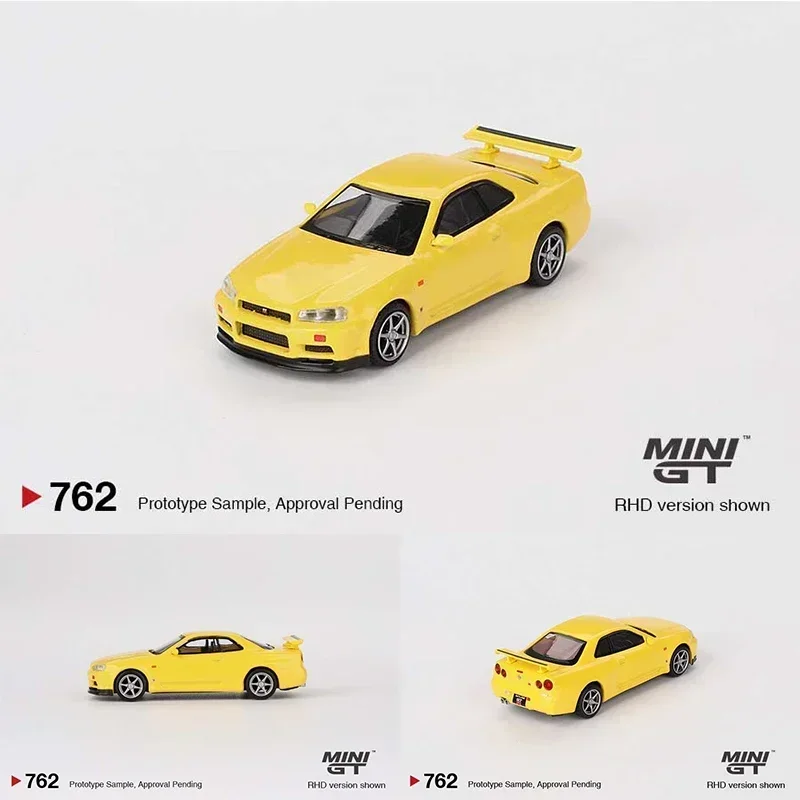 

In Stock MINIGT 762 1:64 Nissan Skyline GTR R34 V Spec Lightning Yellow Diecast Diorama Model Collection Miniature Toys