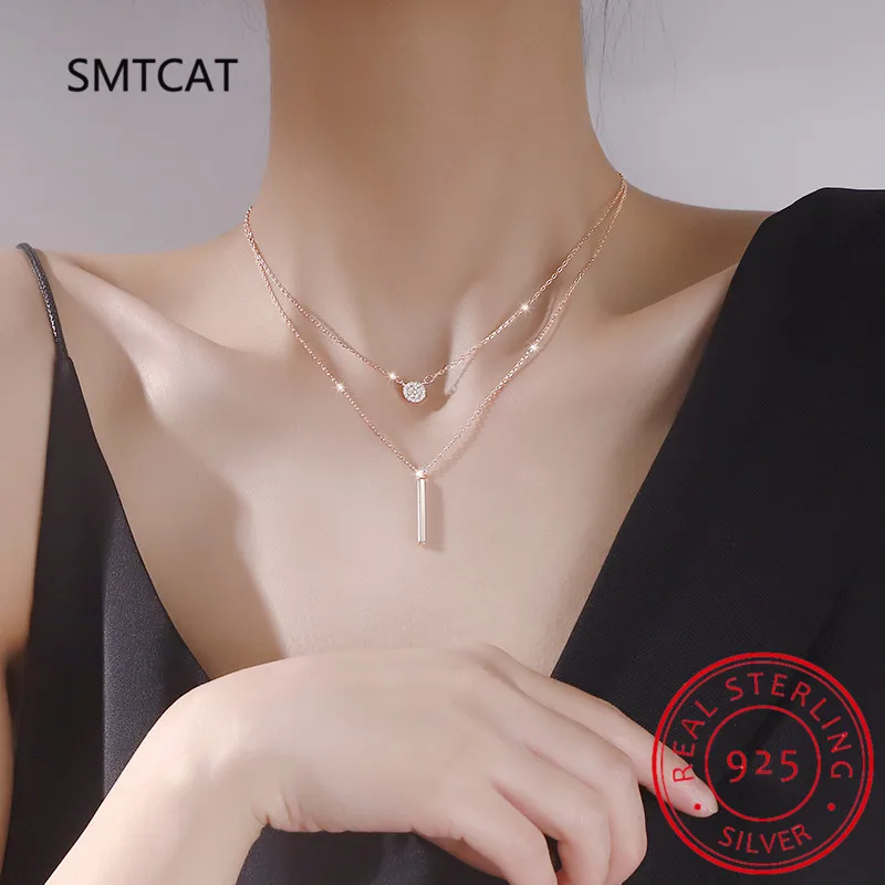 Fashion Princess Silver 925 Necklace Women Choker Accessories Trendy Rose Gold Round Pendant Female Double Layer Necklaces Lady