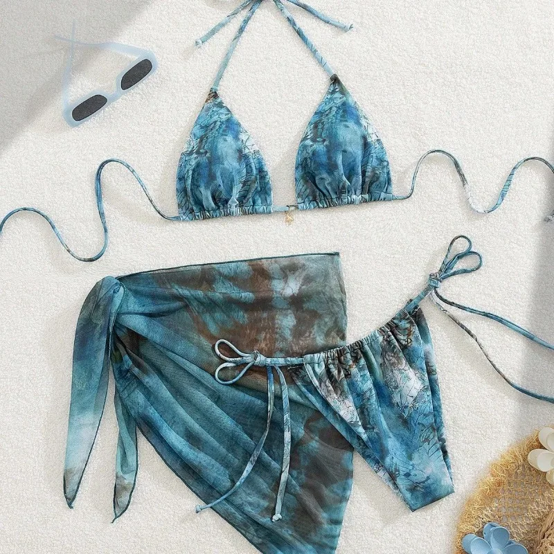 

​New Women's Retro Floral Print Apron Style Bikini Set 3 Piece High Waisted Tie Side Swimsuit Beach Vacation Swimsuit​