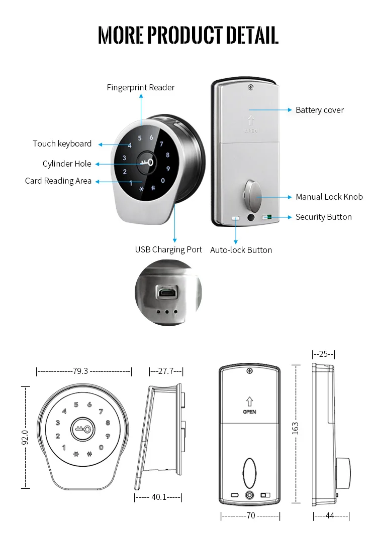 Keyless Entry Door Lock Touch Access Code Rfid Card chiave meccanica App telecomando blocco automatico sicurezza per la casa e l'hotel