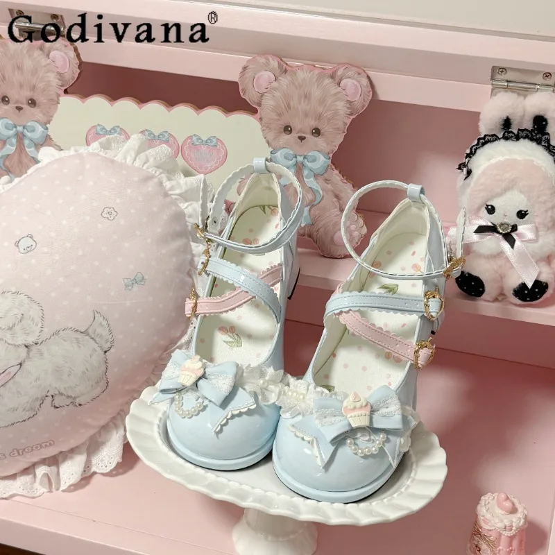 

Japanese Sweet Lolita High Heels Tea Party Waterproof Table Versatile Cute Girl Round Head Single Shoes Thick Heel Lo Shoes