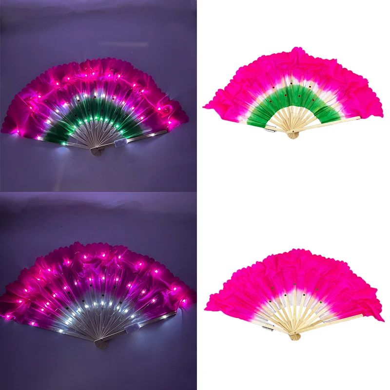 

Glowing Performance Decor Fan Women Girls Dancing Clothes Accessory Props Attractive Neon LED Light Fan For Night Performance