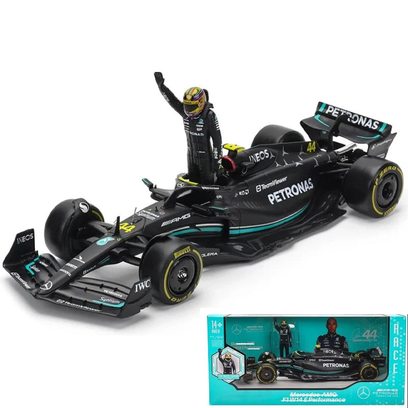 Bburago 1:24 F1 Mercedes-AMG Model Car W14 # 44  Lewis Hamilton with doll Car Model Formula One Car Static Diecast Alloy F1 Mode