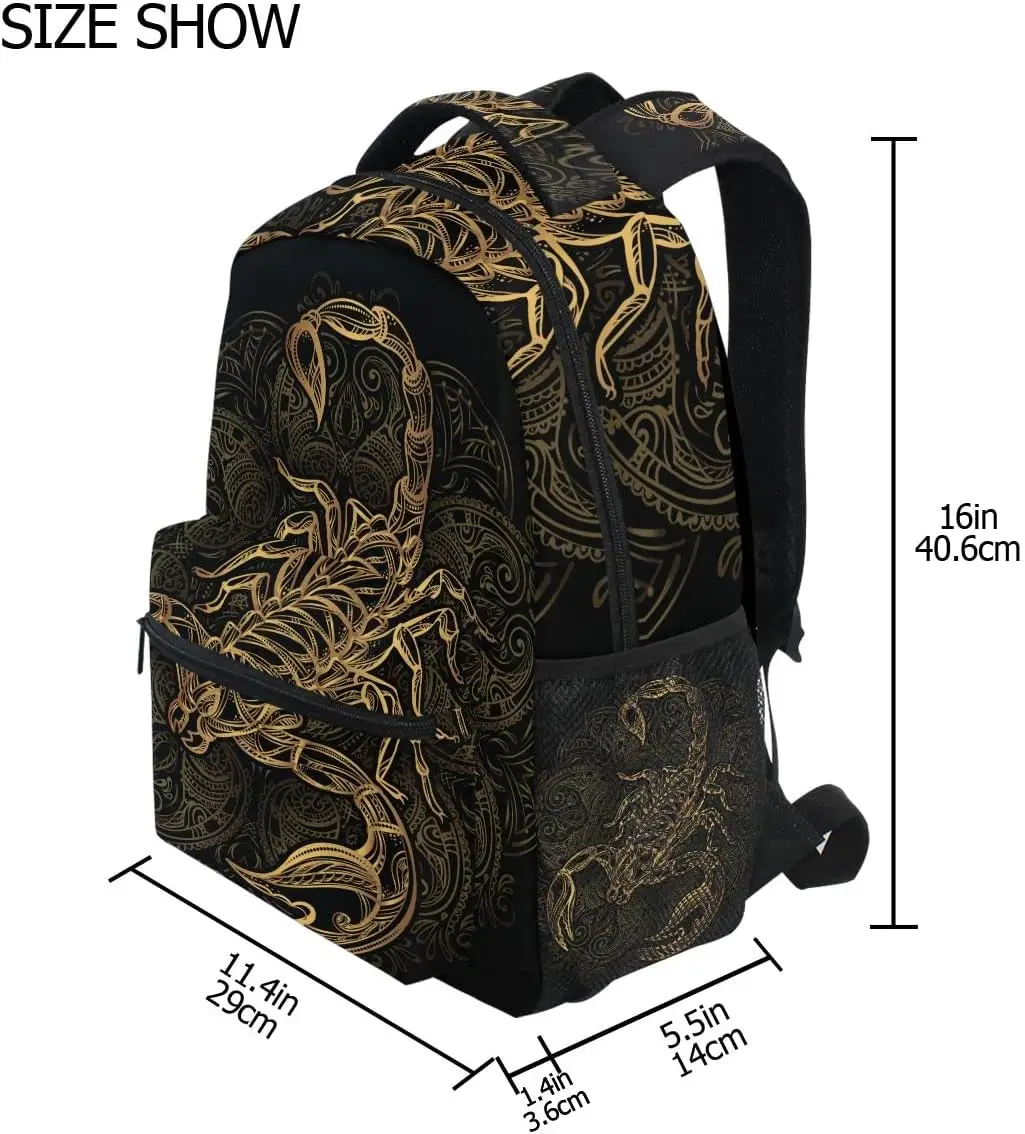 Gold Star Scorpion Backpack Laptop Bag Daypack Travel Hiking School Backpacks for Men Women Kids Girls Boys