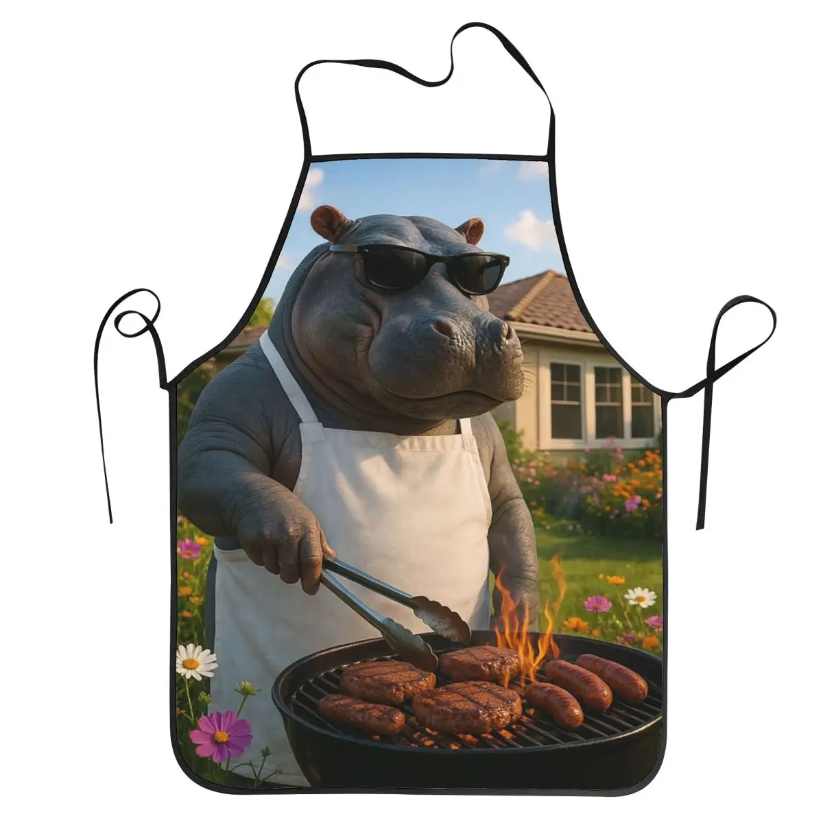 Funny Cartoon Hippo Aprons Chef Baking Tablier Sleeveless Bib Kitchen Cleaning Pinafore for Women Men Painting