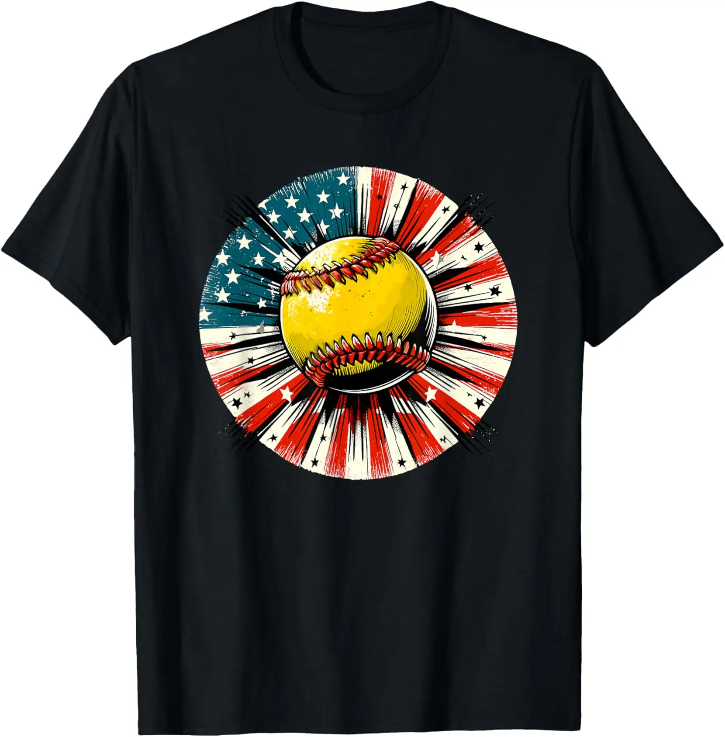

Retro American Softball US Flag 4th Of July T-Shirt