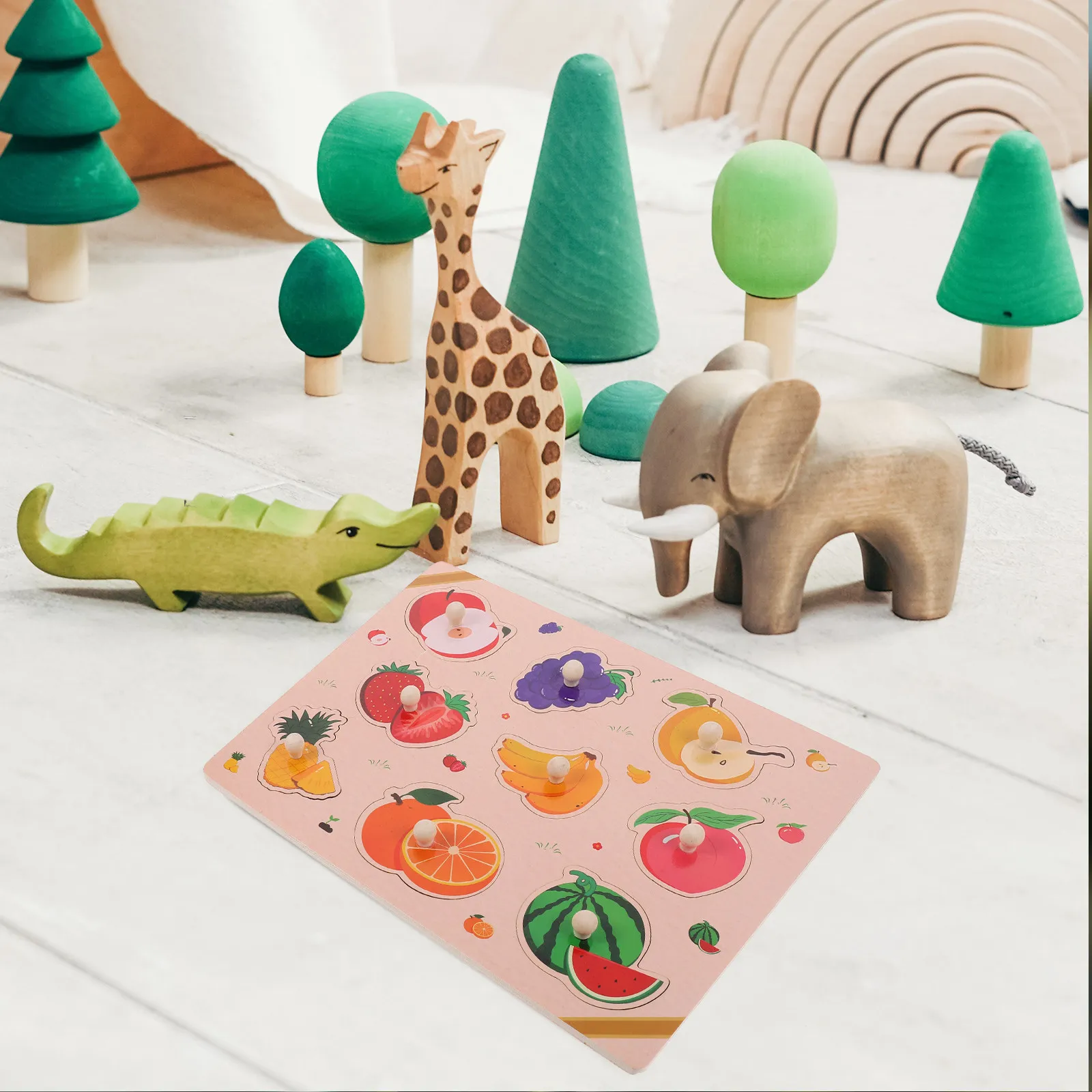 

1Set Fruit Educational Wood Puzzle for Kids Preschool Learning Matching Board Improve Cognitive Ability Logical Thinking