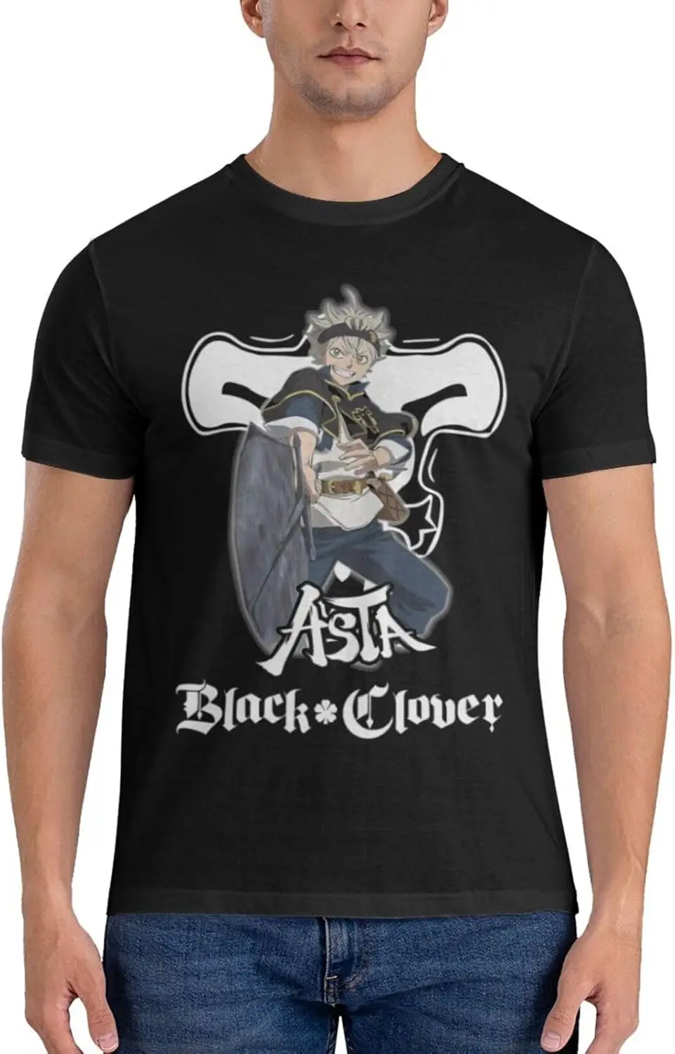 Black Anime Clover Shirt Men's Custom Breathable Cotton Short-Sleeved Tshirt Fashion Crew Neck Tees Tops Black