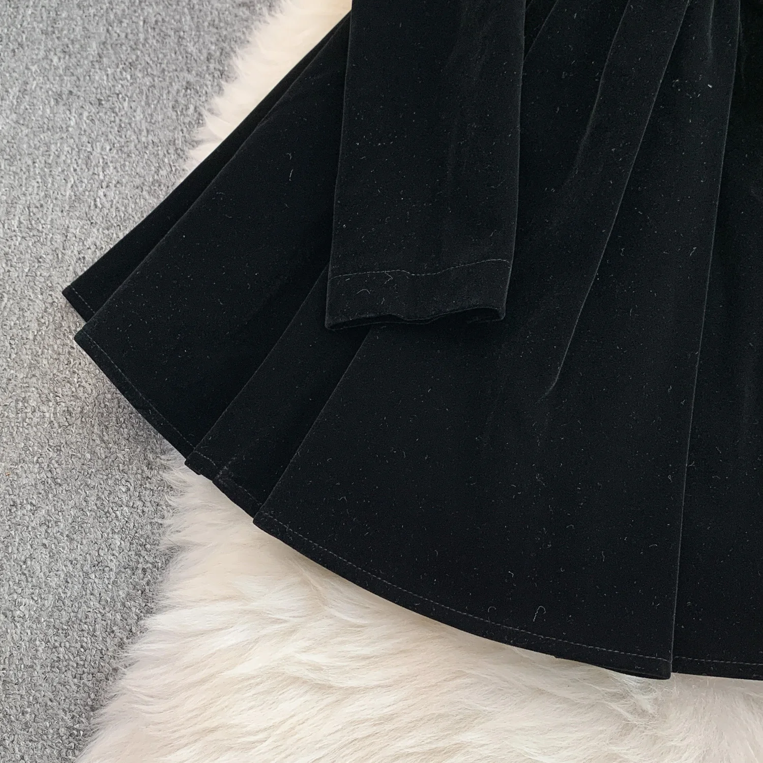 Sexy Elegant long sleeve velour square neck dress Women evening korean fashion ceremony dresses