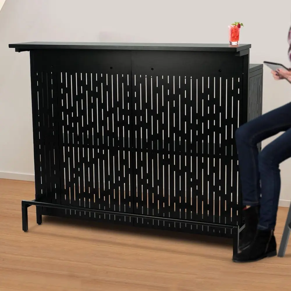 خزانة بار منزلية سوداء مدمجة مع أرفف - تخزين وتنظيم لوحدة تحكم أثاث المطبخ والبار