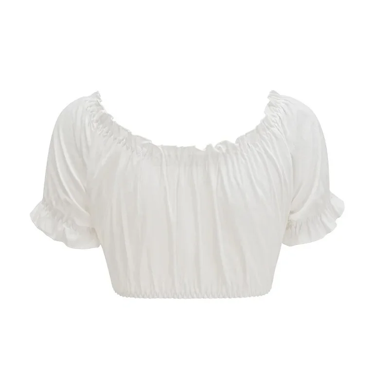 

White Cotton Ruffled V Ne ort Lantern Sve Gothic Loli Sle Cleanfit Women's Jaet for Middle-aged Ladies