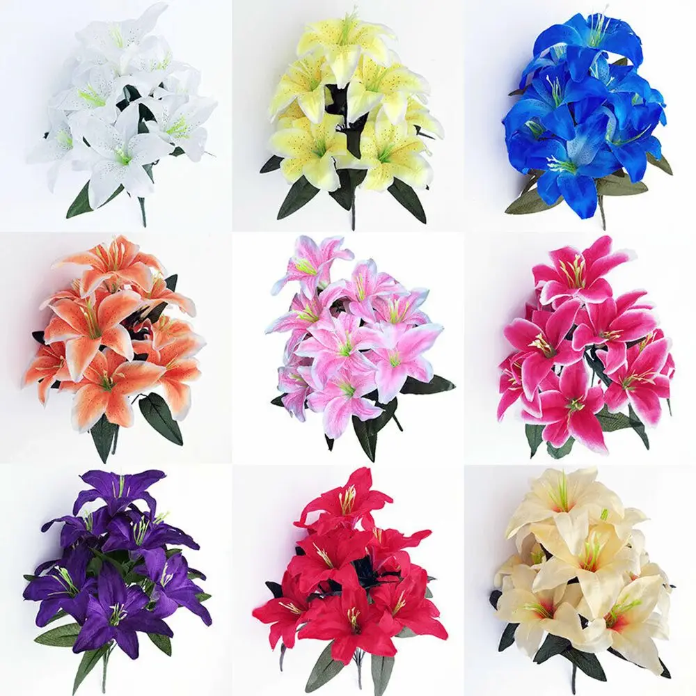 10 Heads Hot High Quality Colorful Fake Lilies Lilies Bouquet Wedding Decor Artificial Flowers