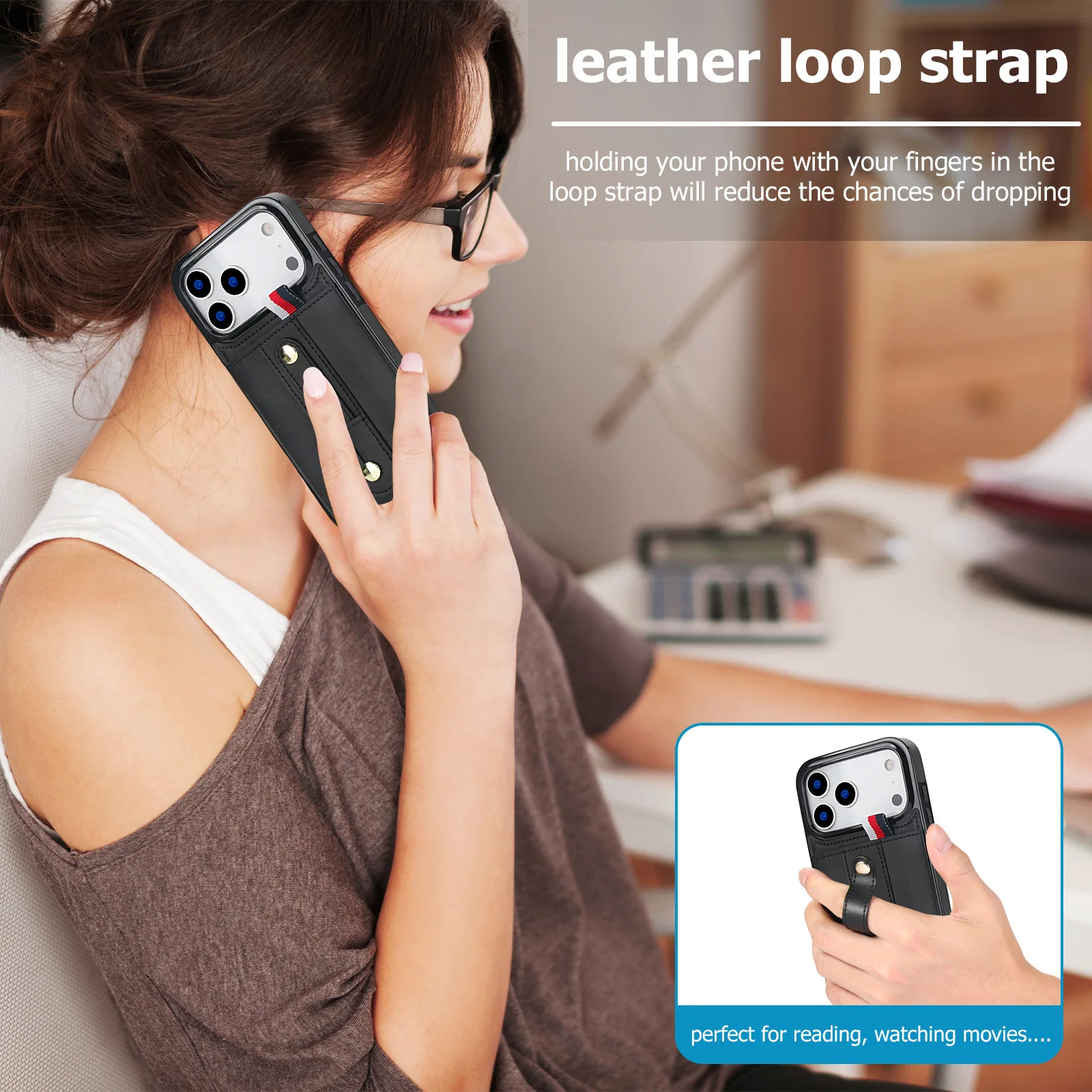 Luxury Finger Ring Leather Phone Case for iPhone 13 11 12 14 15 16 17 Pro Max 16 Plus Wrist Strap Wallet Card Slots Cover