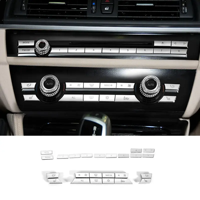 Silver Car Air Condition AC CD Switch Button Cover Trim For BMW 5 6 7 Series F10 F18 F07 F01 F02 F06 F12 F13