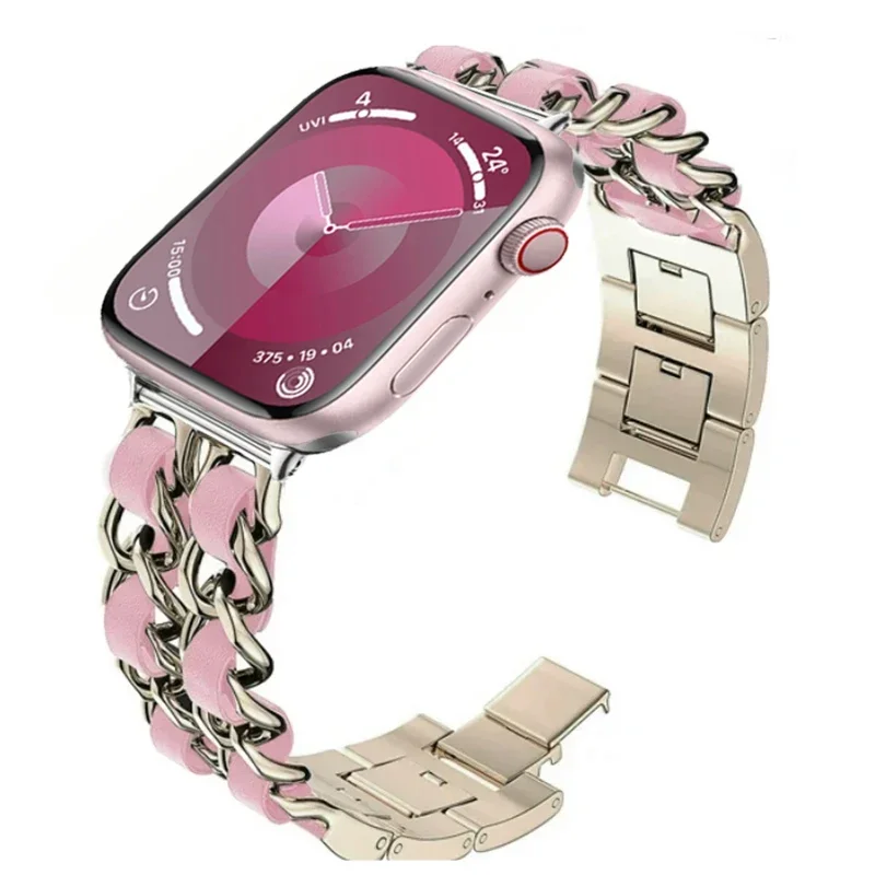 Металлический + кожаный ремешок для Apple Watch Ultra 10 9 8 7 6 5 4 SE Женский браслет для браслета 49 мм 46 мм 45 мм 44 мм 42 мм 41 мм 40 мм