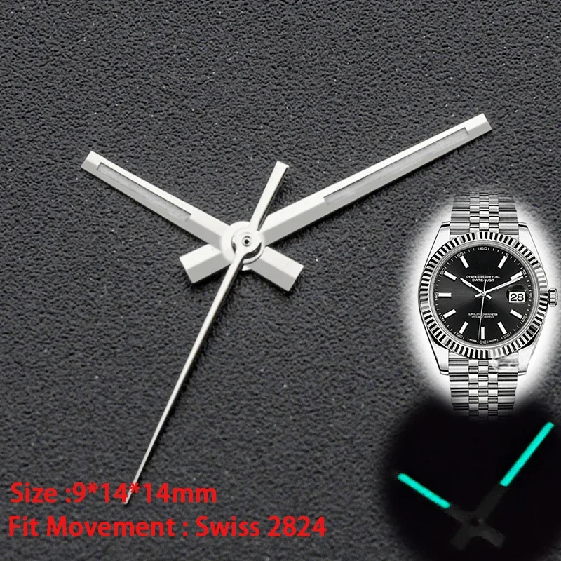 Стрелки для часов, иглы, подходят для швейцарского механизма 2824, сине-зеленые светящиеся стрелки для мужских часов Rlx, запасные части для часов послепродажного обслуживания