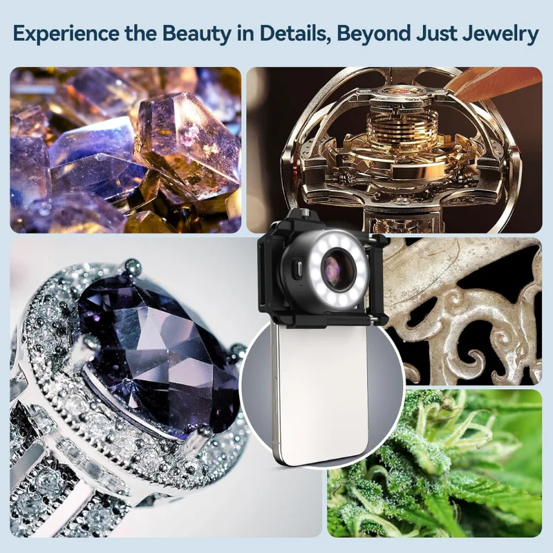 تقييم المجوهرات مجهر الهاتف المحمول: عدسة مجهر الهاتف 120X مع فنجان العين/ضوء LED مضيئة/مشبك عالمي