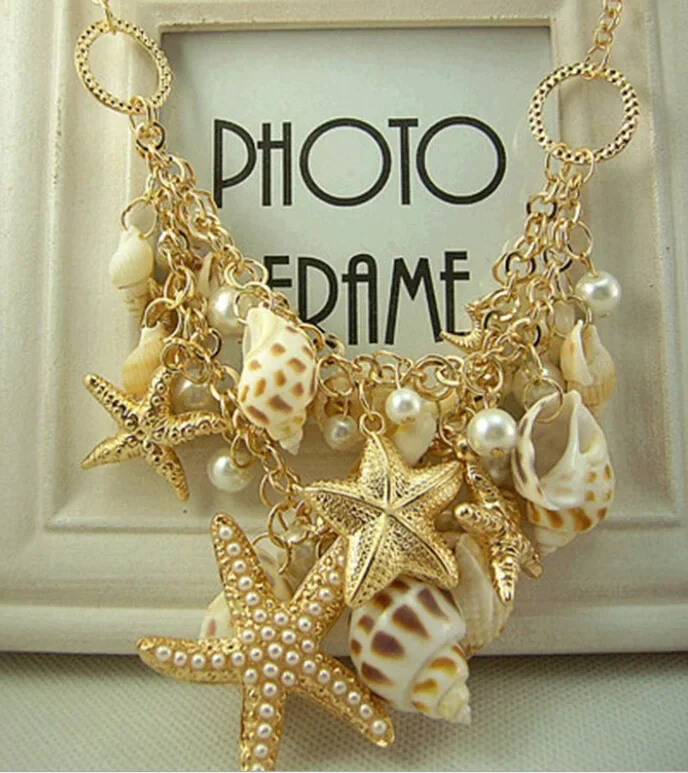 

New Fashion Shell Starfish Choker Necklaces Multilayer Pearl Statement Necklaces For Women Beach
