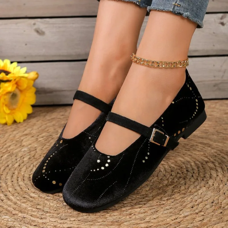 Spring Low Heel Women's Flats Gentle French Style Slip-On Shoes Comfortable Rubber Outsole Breathable PU Upper Casual Leisure