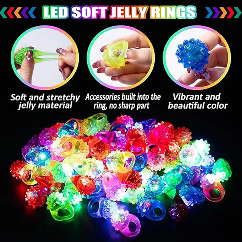 48/96 قطعة LED الفراولة لينة هلام توهج خواتم TPR حفلة توهج الدعائم الديكور هالوين عيد الفصح عيد الميلاد كرنفال حفلة لصالح