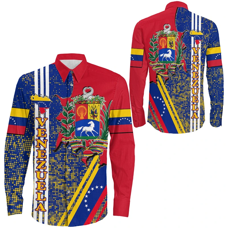 

Venezuela Flag Map 3D Print Long Sleeve Shirts For Men Clothes Casual Male Lapel Blouse VEN National Emblem Button Blouses Tops