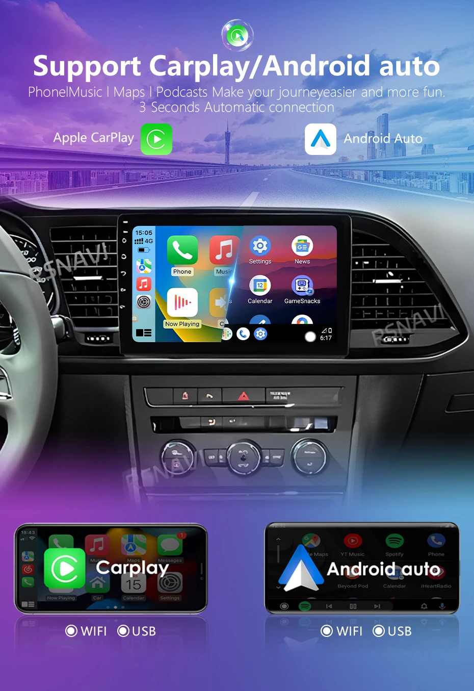 Android 16 Für Seat Leon 3 2012 2013 2014 2015 - 2020 GPS Multimedia Player Stereo Autoradio mit Wireless CarPlay Plug and Play – Detail 6