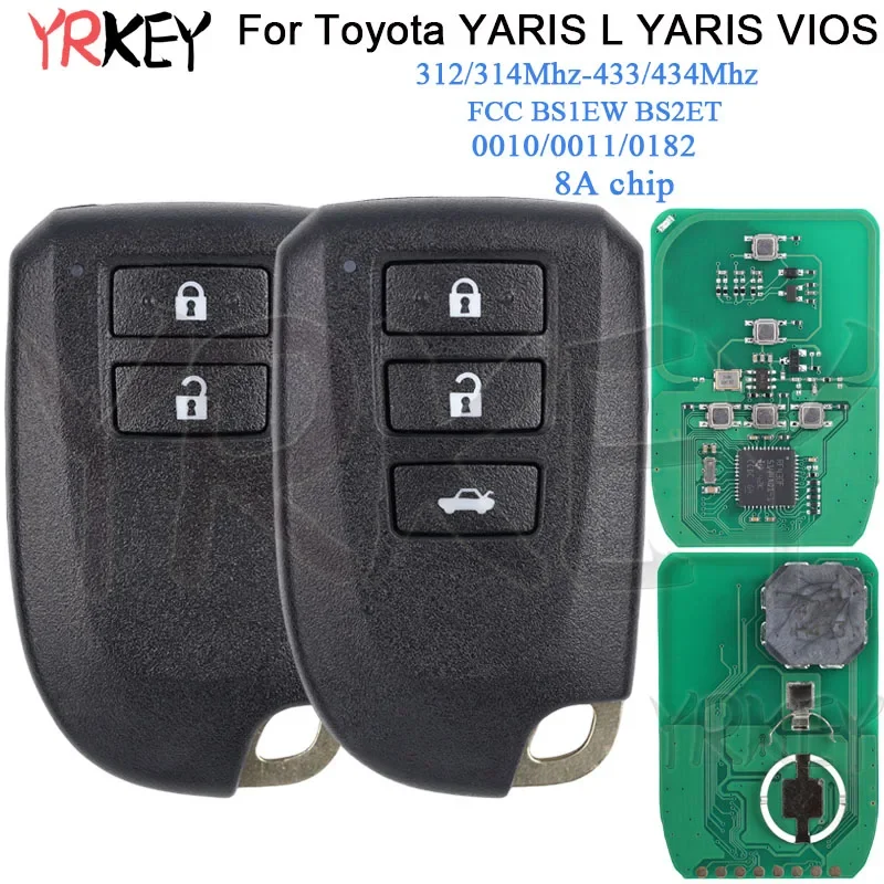 

Чехол для ключей от автомобиля для Toyota YARIS VIOS YARIS L 0010/0011/0182, модель 8A, чип P4 39, 312/314/433/434 МГц, 2/3 кнопки FCC BS1EW BS2ET