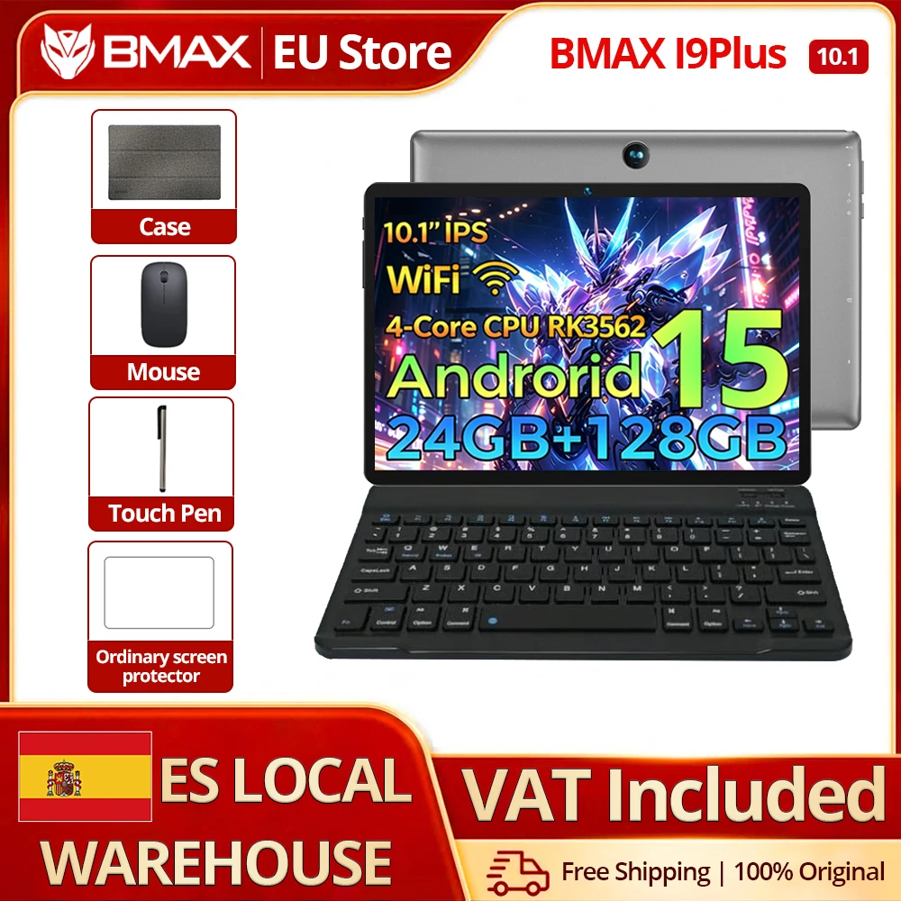 Bmax I9 Plus 10,1-inch tablet (4+20)Gb RAM 128Gb ROM Rockchip Rk3562 Android 15 Wifi 6 Bluetooth 5.4 6000Mah Type-C