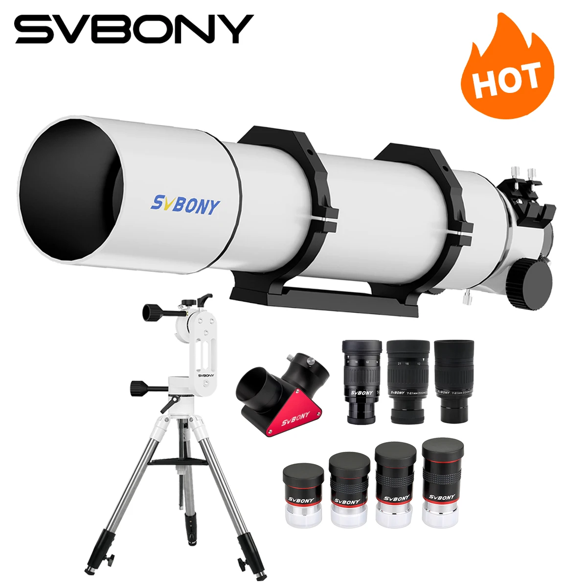 Telescópio Astronômico Svbony SV48P 102mm, SV225 MINI, SV225T, SV188P, 68 ° Ocular e SV135, Conjunto para Observação Visual