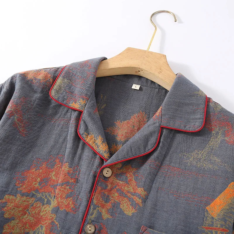 Nueva ropa de dormir estampada de otoño para dormir, conjuntos de pijamas para hombre, ropa de descanso, pijamas para hombre, nuevo Pijama de algodón puro, traje para casa