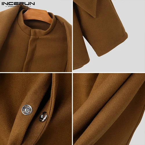 INCERUN 남성용 세련된 탑, 재미있는 다층 디자인 트렌치, 멋진 남성 솔리드 루즈, 심플 긴팔 망토 S-5XL, 2025 