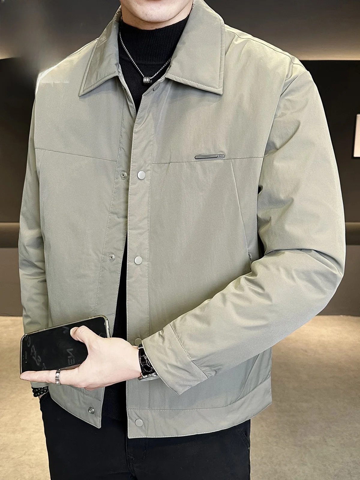 

Мужская зимняя пуховая куртка с отложным воротником, повседневная верхняя одежда из полиэфирного волокна, теплая, не требует глажки