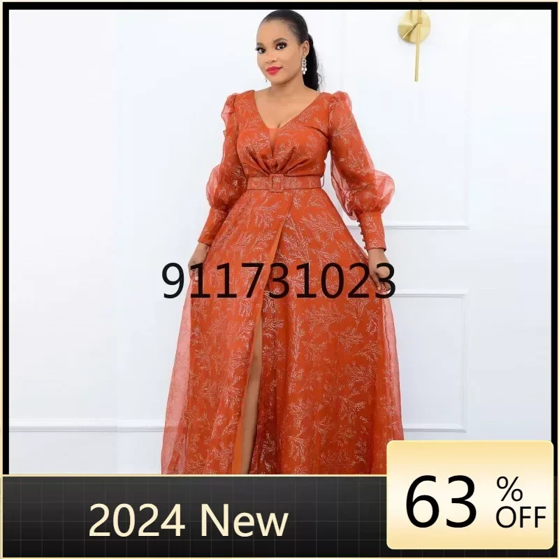 

African Dresses for Women Summer 2021 African Women V-neck Long Sleeve Plus Size Long Dress Maxi Dress African Clothes Women