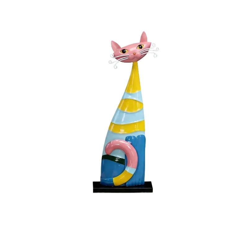 Bauhaus Striped Cat Ornament, Niche Luxury Desktop Statue, Modern Colorful Home Soft Decor for Living Room Entryway Sideboard