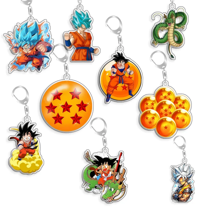 For Dragon Ball Son Goku Young Goku with Shenron Super Saiyan Blue Acrylic Selfmade Cartoon Anime Keychain Pendant Toy Gift 5cm