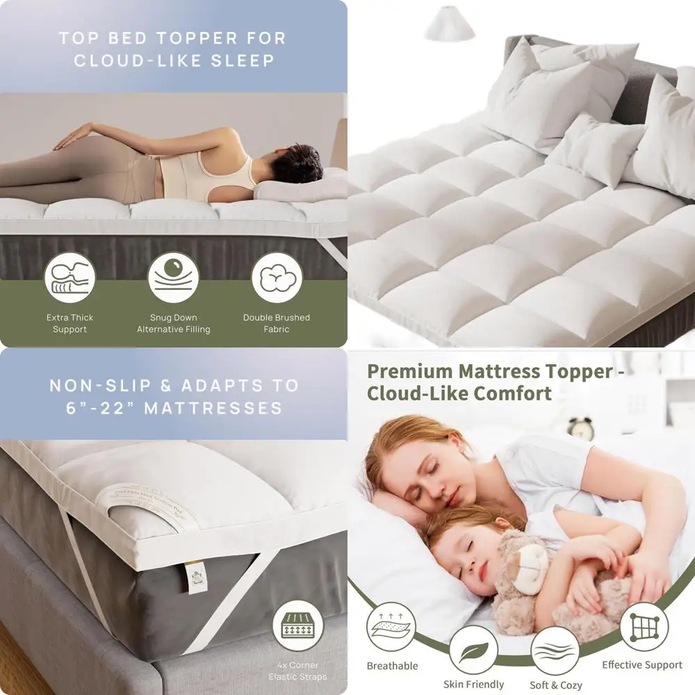 

Twin Size Extra Thick Mattress Topper - Cooling Pillow Top for Back Pain Relief with Stretchable Straps