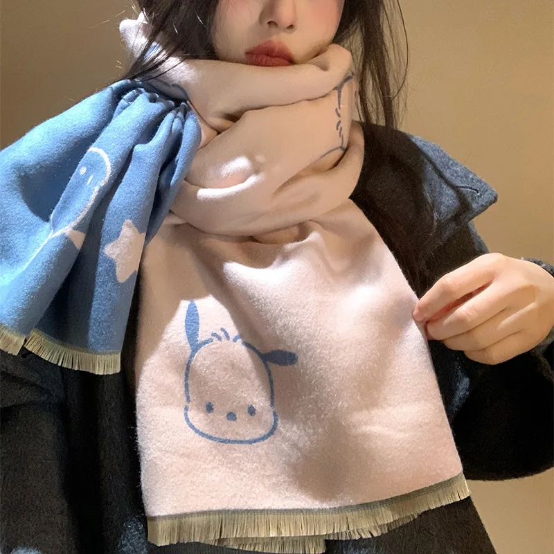 

Miniso authorized winter Korean version Sanrio double-sided cashmere scarf for women's atmosphere shawl thickened warm scarf