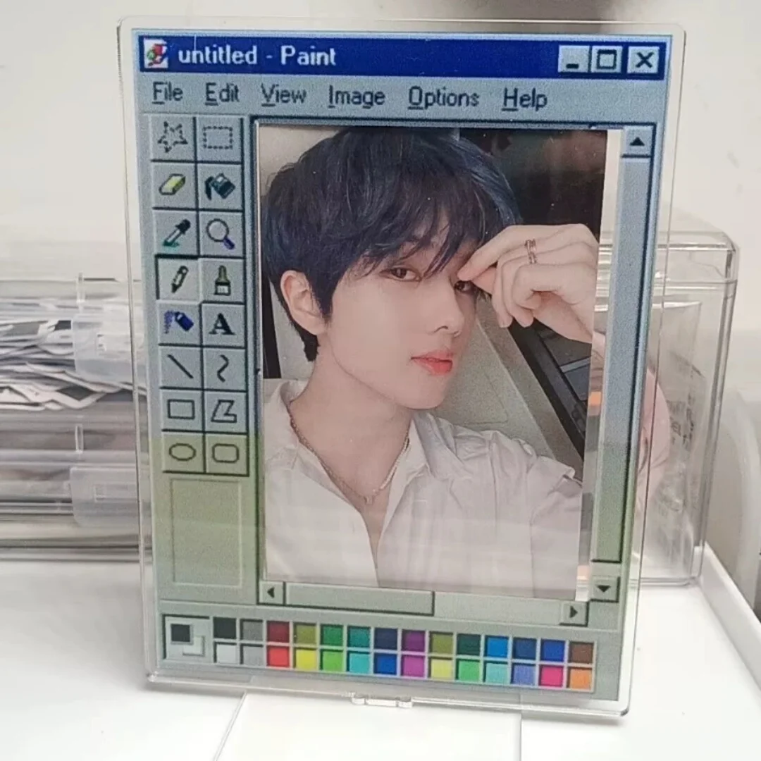 Retro Computer Window Acrylic Photo Card Holder 3 Inch Kpop Card Display Stand Paint Tool Design Clear Card Storage Frame Rack
