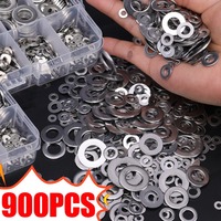 180-900PCS Stainless Steel Flat Washer Adjusting Plain Shim Gasket Metal Screw Washers Rings Assortment Kit Hardware Tool M2-M12
